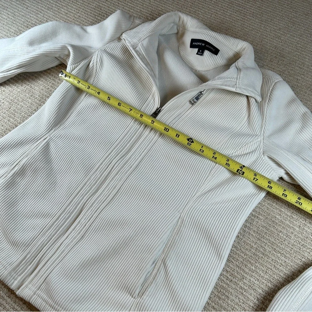 Andrew Marc Cream Ribbed‎ Jacket Women's Small Full Zip Quiet Luxury Minimalist